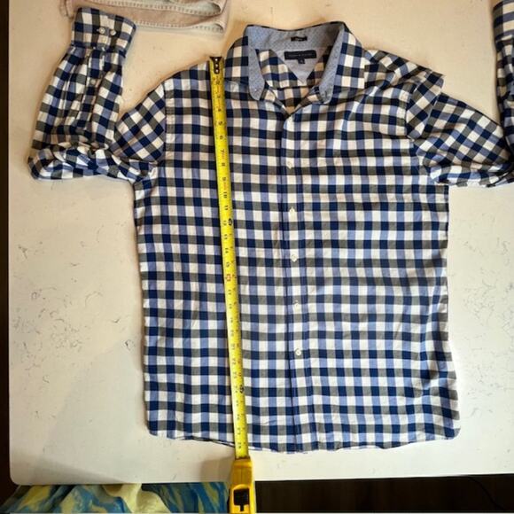 Tommy Hilfiger Sz 17/34-35 Slim Fit Long Sleeve Blue Checked Dress Shirt - Picture 10 of 10